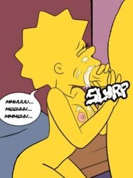 accurate_art_style bart_simpson big_penis blowjob breasts brother_and_sister completely_naked completely_nude croc_(artist) cum fellatio female incest lisa_simpson male/female naked nude on_knees tagme text text_box text_bubble the_simpsons yellow_body