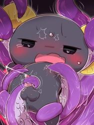 3:4 anthro anus badwingm balls berry_(lloromannic) black_background black_balls black_body blush bodily_fluids bovid_horn caprine_horn chibi cum cumshot ejaculation forced genital_fluids genitals heart_pupils hi_res horn lloromannic male male_only milking_tentacles nipple_fetish nipple_play nipple_suck open_mouth ram_horn rape restrained restrained_arms restrained_by_tentacles restrained_legs sanrio sex simple_background simple_eyes solo suckers sucking tentacle tentacle_rape tentacle_sex wet_tentacles