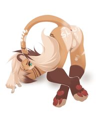 1boy 2016 anthro anus ass ass_up backsack balls blue_eyes bodypaint brown_fur brown_hair feline fur hair half-closed_eyes male male_only mammal nude pawpads post-mortem raised_tail simple_background solo white_background