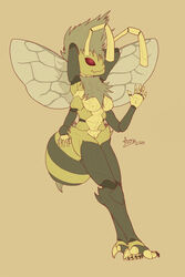 4_arms anthro arthropod bee female hair insects multi_arm multi_limb nude pussy simple_background smile solo whitedragon wings