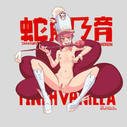 1girls a_pinch_of_vanilla blush female female_only hat highres jakuzure_nonon kill_la_kill licking nipples open_mouth pink_eyes pink_hair pussy shako_cap sidelocks solo uncensored