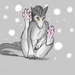 blush dragon drayke_eternity female feral fur grey_background grey_fur hybrid mammal mustelid otter pussy simple_background solo yellow_eyes