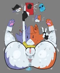 2d 2d_(artwork) anus ass big_ass blush bottomless bottomless_female calico calico_cat calico_cat_humanoid cat_ears cat_humanoid cat_tail cate_meowdy_(fortnite) clothed clothed_female clothing dibujobienraro feline female fingerless_gloves fortnite furr furry furry_female furry_only gloves hand_gesture heart hearts_around_head huge_ass looking_at_viewer meow_skulls_(fortnite) meowscles_(fortnite) nude_selfie peace_sign presenting presenting_anus presenting_hindquarters presenting_pussy pussy selfie slurp_(fortnite) slurp_in_ass sprite_(fortnite) sweat sweatdrop sweating sweaty