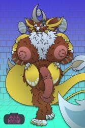4_toes 5_fingers abs animal_genitalia animal_penis annaengine anthro aranga_(dragon_adventures) areola arm_tuft balls biceps big_areola big_balls big_breasts big_nipples big_penis big_tail blue_background breast_tuft breasts brooch brown_body brown_fur busty_boy cheek_tuft chest_fur chest_tuft claws digital_drawing_(artwork) digital_media_(artwork) digitigrade dragon dragon_adventures easter easter_egg equine_genitalia equine_penis facial_piercing facial_tuft fan_character fangs feet fingers flaccid fluffy fluffy_breasts fluffy_chest front_view fur fur_markings genitals gynomorph hands_on_hips hi_res holidays horn intersex leg_tuft looking_at_viewer male_(lore) male_boobs male_with_breasts markings medial_ring moobs multicolored_body multicolored_fur muscular muscular_anthro muscular_gynomorph muscular_intersex mythological_creature mythological_scalie mythology navel nipples nose_piercing nose_ring nude paws penis piercing ring_piercing roblox sabertooth_(anatomy) saggy_balls scales scalie sharp_teeth simple_background smile smiling_at_viewer solo spikes spikes_(anatomy) spots spotted_body spotted_markings striped_body striped_fur striped_markings stripes tail teeth toe_claws toes tuft white_body white_fur yellow_body