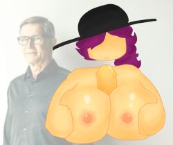 1boy 1girls areolae breasts dailycryptids david_baszucki duo eyeless eyeless_female forsaken_(roblox) hat jane_doe_(forsaken) jane_doe_(roblox) john_doe_(forsaken) john_doe_(roblox) nipples penis purple_hair roblox roblox_game self_upload smiling_female tagme titjob white_background yellow_penis yellow_skin