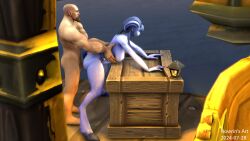 1futa 1male 3d 3d_(artwork) anal anal_sex bald_male beard blue_eyes blue_hair blue_skin draenei draenei_futa green_eyes human_(world_of_warcraft) lake male_on_futa night nowrin ship source_filmmaker warcraft world_of_warcraft