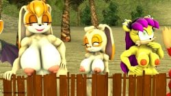 3d 3d_(artwork) anthro areolae ass barefoot beach breasts busty child_bearing_hips completely_nude completely_nude_female cream_the_rabbit curvaceous curvy erect_nipples female female_focus female_only furry furry_only grey-yordle herpestid huge_ass huge_breasts lagomorph leporid mammal mature mature_female melody_prower milf mongoose multiple_girls nipples nude nude_female pussy rabbit seductive sfm sonic_(series) thick thick_ass thick_thighs vagina vanilla_the_rabbit voluptuous wide_hips