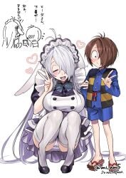 1boy 1girls big_breasts blush breasts bunny_ears fangs female full_body fully_clothed gegege_no_kitarou genderswap_(mtf) ghost_girl hair_over_one_eye kitarou kitarou_tanjou_gegege_no_nazo long_hair looking_at_viewer maid maid_headdress maid_uniform male medama_oyaji_(human) mi_am5 milf mother_and_son parent_and_child rule_63 smile squatting thighhighs v_sign very_long_hair white_hair white_legwear white_panties white_thighhighs wholesome