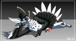 2025 3_fingers 3_toes 4_ears animal_genitalia animal_penis anthro arm_support avali avian big_ears big_penis bird black_body black_feathers black_finger_claws black_fur black_sclera black_toe_claws bodily_fluids chest_tuft claws colored countershade_torso countershading digital_media_(artwork) drawing_on_floor dripping english_text erection feathered_wings feathers feet fingers fur fyr_(fenrir784) genital_fluids genitals hair hi_res inviting leaning_on_elbow legs_together looking_at_viewer lying lying_on_ground madcatzdrawings male multi_ear multicolored_body narrowed_eyes nude on_ground on_side open_mouth pawpads paws penis pink_pawpads pink_penis precum precum_drip precum_on_penis presenting purple_eyes scratching seductive shaded signature simple_background smile solo tapering_penis text toes tuft white_body white_feathers white_fur winged_arms wings