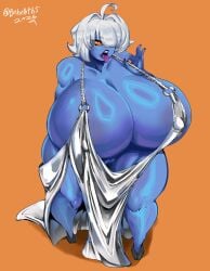 1girls behelliths blue_body female female_only gigantic_breasts huge_breasts humanoid massive_breasts revealing_clothes solo solo_female tau thick_thighs