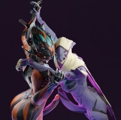 2futas 3d 3d_(artwork) black_background blender_(artwork) digital_extremes digital_media_(artwork) duo duo_focus frottage futanari genitals group herm hug humanoid intersex intersex/intersex long_penis penile penis sex simple_background tencent thorius valkyr_(warframe) warframe wisp_(warframe)