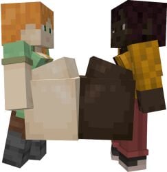 1girls 2girls 3d 3d_(artwork) alex_(minecraft) belly_to_belly breasts female female_pred larger_female makena_(minecraft) microsoft minecraft red_hair siefueg vore vore_belly