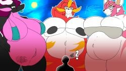 16:9 absurd_res big_breasts bikini breasts clothing furry group hi_res huge_breasts humanoid hyper_belly hyper_breasts in_front looking_at_character pleased pregnant presenting swimwear two-piece_swimsuit widescreen xxxtentacion young_thug