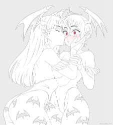 2d 2girls ass breasts capcom celebelian darkstalkers female female_focus female_only human human_female human_only kissing light-skinned_female light_skin lilith_aensland morrigan_aensland succubus twitter_link yuri