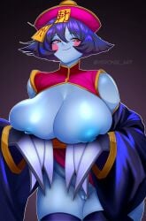 1girls 2024 2d areolae arms_under_breasts big_breasts blue_body blue_nipples blue_skin breasts breasts_out color darkstalkers female female_only hat headgear headwear hsien_ko huge_breasts jiangshi large_breasts lei-lei lei_lei long_sleeves looking_away pointy_chin pussy red_eyes smile solo solo_female standing thick_thighs thighhighs thighs veronik