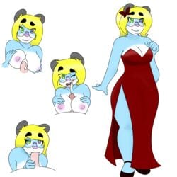 2016 anthro areola big_breasts big_eyebrows blonde_hair blue_eyes blue_fur breasts clothed clothing cum cum_on_breasts cum_on_face cute disembodied_penis dress ejaculation erection eyewear feline fellatio female fur glasses hair hairpin heterochromia hi_res looking_at_viewer male mammal mcfly0crash nipples nude open_mouth oral orgasm paizuri penis sex simple_background smile solo straight terry_katt voluptuous white_background white_fur wide_hips