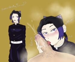 azazelinp cock_worship cum cum_spurt dark_hair demon_slayer flirty_eyes fully_clothed kimetsu_no_yaiba kochou_shinobu sexy_eyes spurting sweaty tied_hair