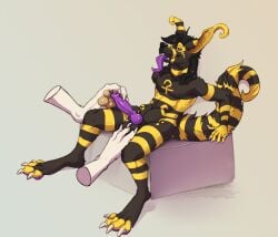 anthro araclast araclast_crux_(araclast) balls crux disembodied_foot feet foot_fetish foot_play footjob genitals knot knotted_penis long_tongue male mintyderg pawpads penis reclining sex solo tail tongue tongue_out