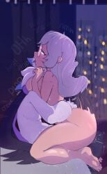 ahe_gao alternate_color anthro ass bent_legs black_legs blue_ear_tip bouncing_butt breast_smother breasts cape cheek_tuft city city_lights cityscape clothing cowgirl_position dialogue duo ellael eye_roll eyewear facial_tuft female from_front_position fur generation_9_pokemon glasses grey_hair hair hi_res holding_waist human interspecies janet_(trainer) long_hair looking_pleasured male male/female mammal meowscarada moan name_in_dialogue neos_(meowscarada) night nintendo on_bottom on_top on_top_of paws penetration petals plop pokemon pokemon_(species) pokephilia round_glasses sex smothering text tongue tongue_out tuft vaginal_penetration waist_grab white_body white_fur