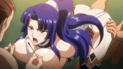 angry ass blue_hair bondage bound breasts butt_crack collar female large_breasts nipples red_eyes screencap suspension taimanin_asagi taimanin_asagi_3 yatsu_murasaki