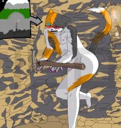 anthro bladder_bulge blush bodily_fluids calico_cat domestic_cat felid feline felis hi_res male mammal microsoft minecraft mojang nipples nude_male omorashi pee_desperation solo sparkat150 sweat sweatdrop tears_of_desperation urine_drip xbox_game_studios