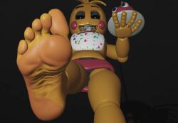 animatronic cupcake_(fnaf) feet five_nights_at_freddy's five_nights_at_freddy's_2 fnaf foot_fetish looking_at_viewer looking_down presenting_feet soles stomping toy_chica_(fnaf)