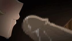 animated blonde_hair brainwashed cock_hungry cock_worship cult_leader cultist fellatio kneeling looping_animation majima_zenkou massive_cock okita_asuka penis_in_mouth rin_x_sen_+_ran_-_sem_cross_mix stealth_fellatio sucking_penis sucking_tip teacher under_the_table unseen_female_face