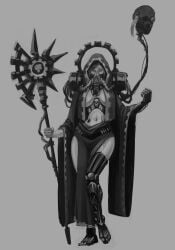 1girls adeptus_mechanicus ataviaart black_and_white female green_eyes warhammer_(franchise) warhammer_40k