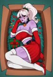 ai_generated ass big_ass big_breasts breasts dota_2 drow_ranger female gift purple_body purple_skin red_eyes white_hair