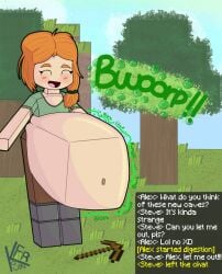 1girls 3d 3d_(artwork) alex_(minecraft) breasts female female_pred hyper larger_female microsoft minecraft red_hair vore vore_belly wiserbunny