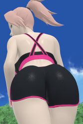 3d ass ass_focus big_ass boruto:_naruto_next_generations dantesix female green_eyes gym_girl gym_shirt gym_shorts image looking_back pink_hair ponytail sakura_haruno smile