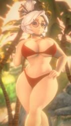 1girls 2025 3d 3d_background 3d_model 3d_render big_breasts big_glasses big_thighs bikini blurry breasts curvaceous curvy_female curvy_figure female female_focus female_only glasses hair_bun hairbun hand_on_chest hand_on_hip huge_thighs looking_at_viewer nintendo nurico palm_tree pony_tail ponytail purah purah_(tears_of_the_kingdom) red_eyes seductive short_hair sunset swimsuit tears_of_the_kingdom the_legend_of_zelda thick_thighs thighs white_hair white_skin white_skinned_female