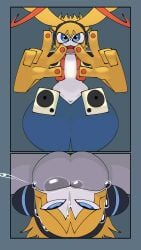 absurd_res anthro anthro_penetrated appmon_(species) ball_squish balls balls_deep bandai_namco blue_eyes bodily_fluids clothed clothing deep_penetration deep_throat digimon digimon_(species) digital_media_(artwork) duo ear_hands electronics fellatio fur genital_fluids genitals gesture hand_gesture headphones hi_res humanoid_genitalia humanoid_penis instant_loss_2koma irrumatio looking_at_viewer male male/male male_penetrated male_penetrating male_penetrating_male mammal musimon open_mouth oral oral_only oral_penetration penetration penile penile_penetration penis pinned sex simple_background smile smiling_at_viewer squish thick_thighs v_sign wide_hips woopyy
