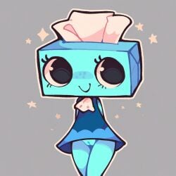 1girls ai ai_assisted ai_generated black_eyes blue_body blue_dress casual_exposure dandy's_world female female female_focus female_only freckles no_panties pussy roblox smile smiling stars tensor_art tisha_(dandy's_world) tissue_box