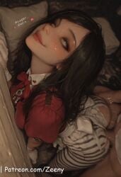 1boy 1girls ai_generated alice:_madness_returns alice_(madness_returns) alice_madness_returns big_ass breasts closed_mouth doggy_style female female_on_cloth female_orgasm goth goth_girl gothic gothic_girl happy inside large_breasts looking_at_viewer medium_ass medium_breasts nipples oiled penis penis_in_pussy pussy pussy_juice saliva sweat sweet three_quarter_view tongue_out trees vagina wet zeeneee