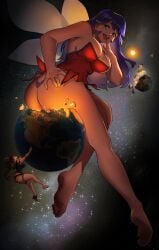 2022 2d 2d_(artwork) 2d_artwork 2girls apocalypse ass big_ass big_butt blue_hair bottomless breasts brown_hair butt_crack buttcrush color commission destruction dress dress_lift evil_grin fairy fairy_wings fat_ass feet female giant_fairy giantess gigantic_ass grabbing_ass green_eyes kkasi00 large_breasts larger_female laugh massive_ass panties planet planet_destruction planetary_macro purple_hair red_dress size_difference smaller_female smile space sun tattoo tattoo_on_butt thick_thighs thighs wide_hips