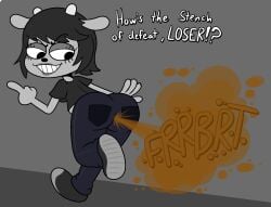 bovine bovine_humanoid clothed clothing fart fart_cloud fart_fetish farting farting_at_viewer female female_farting flipping_off flipping_the_bird grin grinning grinning_at_viewer horns middle_finger parappa_the_rapper rammy_lamb rhythm_games short_horns smirk smirking_at_viewer sony_corporation sony_interactive_entertainment sorollos teeth teeth_showing