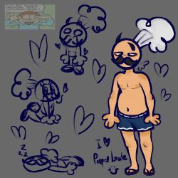 1boy flipline_studios grey_background greyscale kappi0 loaltoff male male_only nude papa_louie papa_louie_(character) self_upload simple_background solo tagme