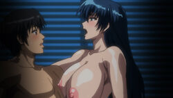 1boy against_wall age_difference blue_hair breasts female green_eyes igawa_asagi indoors large_breasts long_hair mature_female milf mother mother_and_son nipples nude older_female older_woman_and_younger_boy open_mouth sawaki_kosuke screencap sex son tagme taimanin_asagi taimanin_asagi_3 teenager upper_body younger_male