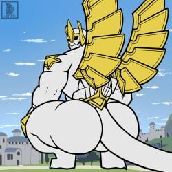 ass big_ass big_butt broly_culo bubble_ass bubble_butt detailed_background galio gargoyle koki_1 league_of_legends macro male muscular muscular_male naked presenting presenting_ass presenting_butt squatting statue taint wings