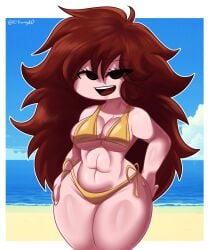 1girls auburn_hair beach bikini breasts elronnyx female female_only friday_night_funkin girlfriend_(friday_night_funkin) gold_bikini golden_week ocean open_mouth outdoors