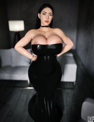 1girls 3d big_ass big_breasts black_dress huge_ass huge_breasts rude_frog