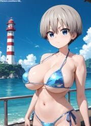 1girls 2d ai_generated areolae armpit bare_arms bare_legs bare_shoulders beach belly big_breasts bikini bikini_bottom bikini_top bob_cut breasts breasts_bigger_than_head cameltoe chest curvy curvy_figure cute cute_face detailed eyelashes eyeshadow female female_only fit fit_female focus grey_hair hair high_quality huge_breasts large_breasts legs light-skinned_female light_skin lips lipstick looking_at_viewer makeup mascara micro_bikini outdoors pale-skinned_female pale_skin petite petite_body posing seductive seductive_look short_hair silver_hair stable_diffusion surprised tagme teenager thighs thin_waist tomboy uzaki-chan_wa_asobitai! uzaki_hana vagina very_short_hair young