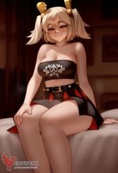 1girls 2d ai_generated ass back bangs bare_shoulders barefoot big_ass big_breasts black_panties blonde_hair burnice_white cleavage dress erophoenix feet female female_focus full_body long_hair looking_at_viewer navel pale_skin pale_skinned_female panties patreon_username red_eyes sitting skirt smile soles solo sports_bra thick thick_thighs toes twintails uncensored underwear zenless_zone_zero