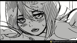 angelyeah bedroom black_hair bleach bleach:_the_thousand-year_blood_war female ichigo_kurosaki kon_(bleach) kuchiki_rukia kurosaki_ichigo looking_back monochrome sex_in_bed short_hair showing_pussy sketch tagme video
