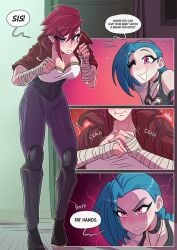arcane arcane_jinx arcane_vi censored comic incest jinx_(league_of_legends) khartemis league_of_legends sisters vi yuri
