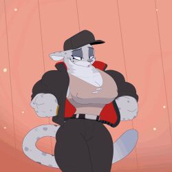 1:1 2024 abs animated anthro areola big_breasts big_muscles breasts clothing commoddity dreamworks english_text eyebrows felid female flexing flexing_bicep flexing_both_biceps genitals headgear headwear hi_res huge_breasts huge_muscles hyper hyper_muscles kitty_kat_(the_bad_guys) mammal mostly_nude muscular muscular_anthro muscular_female nipples pantherine pussy snow_leopard solo tail text the_bad_guys thick_thighs yellow_text