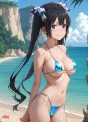 1girls 2d ai_generated areolae armpit bare_arms bare_legs bare_shoulders beach belly big_breasts bikini bikini_bottom bikini_top black_hair blue_eyes bob_cut breasts breasts_bigger_than_head cameltoe chest curvy curvy_figure cute cute_face detailed dungeon_ni_deai_wo_motomeru_no_wa_machigatteiru_darou_ka eyelashes eyeshadow female female_only fit fit_female focus grey_hair hair hestia_(danmachi) high_quality huge_breasts large_breasts legs light-skinned_female light_skin lips lipstick long_hair looking_at_viewer makeup mascara micro_bikini nero100 outdoors pale-skinned_female pale_skin petite petite_body posing seductive seductive_look stable_diffusion surprised tagme teenager thighs thin_waist twintails young
