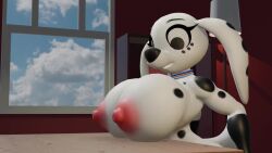 animated anthro big_breasts breast_expansion dalmatian dolly_(101_dalmatians) fharensito_(artist) looking_pleasured medium_breasts naked naked_female sfm tagme video