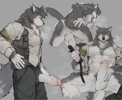 2024 anthro anus ass backsack balls belt bent_over blush bodily_fluids canid canine canis chest_tuft claws clothed clothing erection front_view fur genital_fluids genitals grey_body grey_fur grin heart_symbol hi_res humanoid_genitalia humanoid_penis looking_at_viewer male male_only mammal motion_lines multiple_poses muscular muscular_anthro muscular_male nude nude_anthro open_clothing open_shirt open_topwear partially_clothed peeing penis pose precum presenting presenting_anus question_mark raised_tail rear_view sequence shirt side_view sitting smile sohungr599123 solo spread_legs spreading standing tail topwear tuft urine vein white_body white_fur wolf yellow_eyes